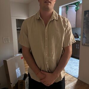 Men's Quince Beige Tan linen short Sleeve Shirt